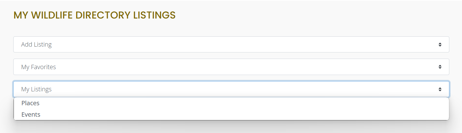 Select listing type from the account dashboard to edit your listing.