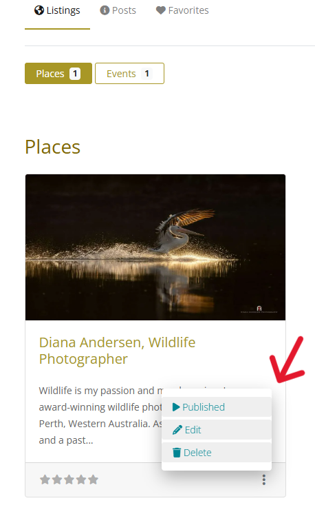 Edit listing menu, click to activate tabs.